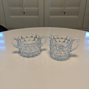 Fostoria Cubist Glass Creamer & Sugar Bowl Set